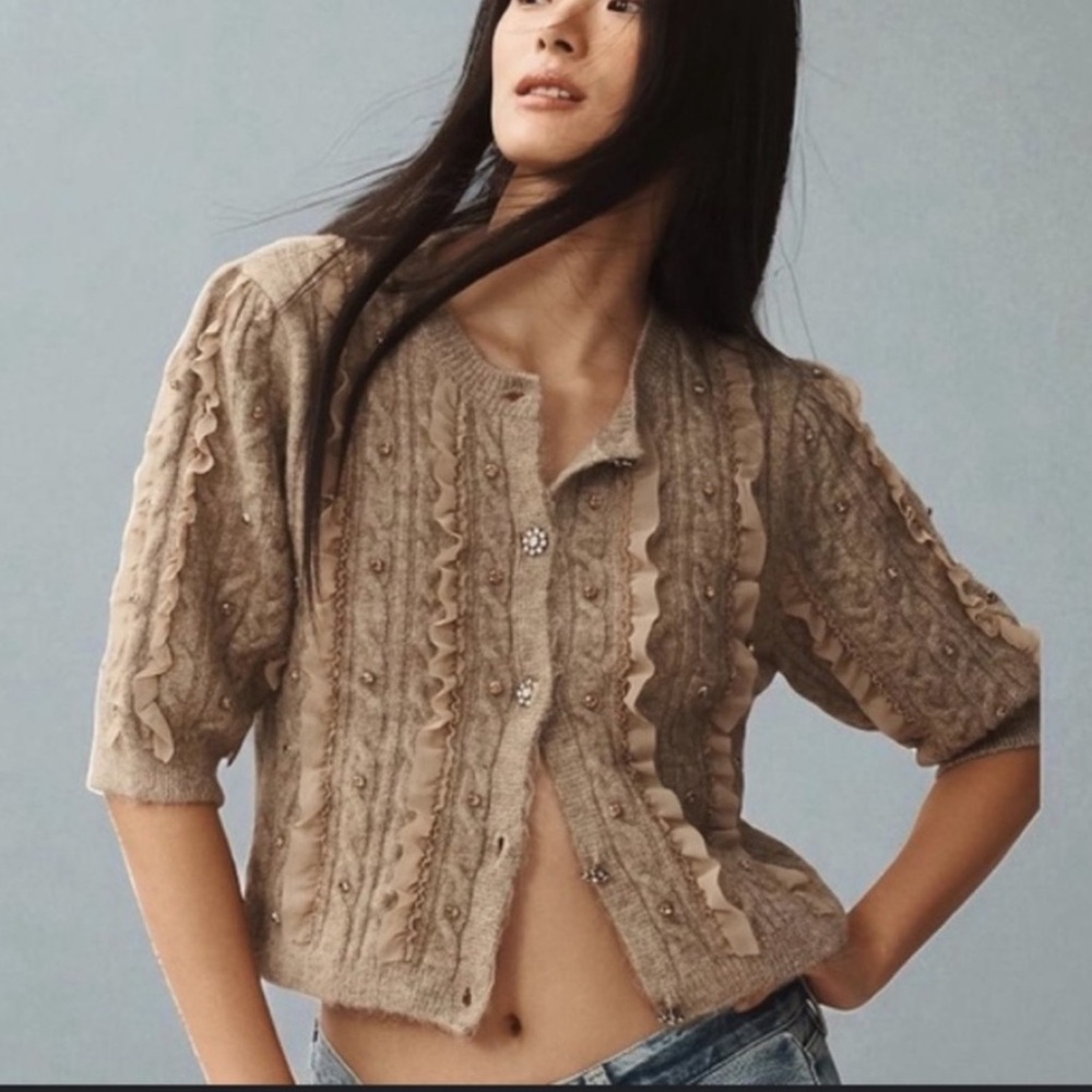 Nwt maeve taupe Knit Cardigan with Embellishments